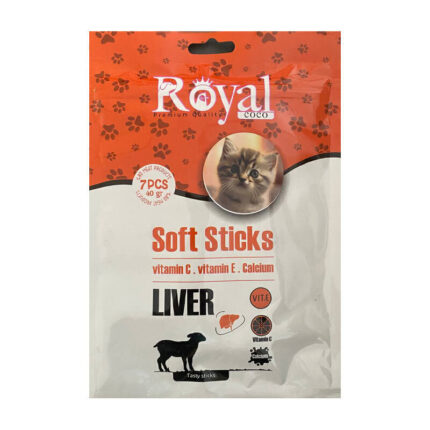 اسنک تشویقی مدادی نرم مخصوص گربه رویال کوکو با طعم جگر بسته 7 عددی