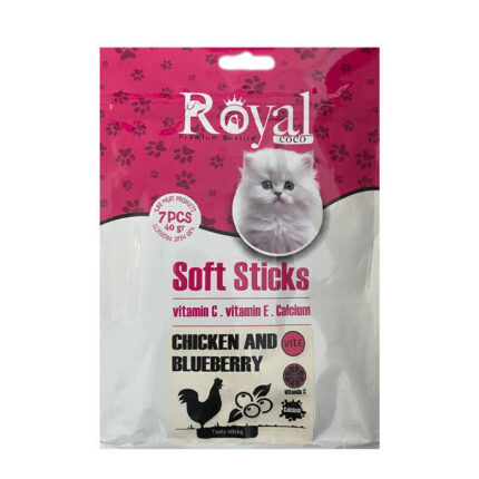 اسنک تشویقی مدادی نرم مخصوص گربه رویال کوکو با طعم مرغ و بلوبری بسته 7 عددی